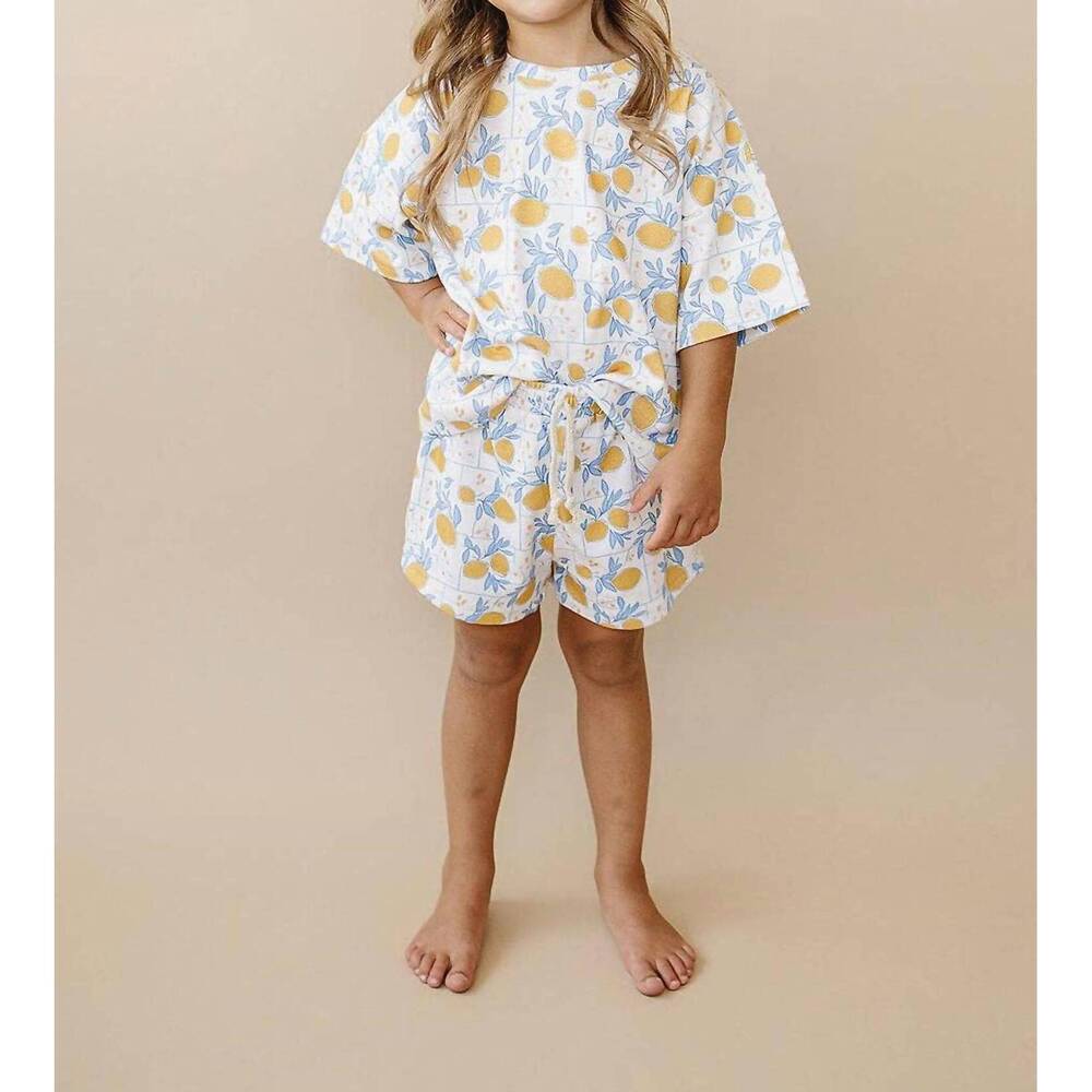 NEW LUCKY PANDA KIDS kids lemon shorts set in white multi
